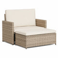 Sofá modular de ratán sintético con cojines beige crema