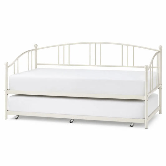 Cama nido de metal con ruedas 200x90 cm color crema