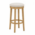 Taburete alto redondo de madera y poliéster beige 75 cm