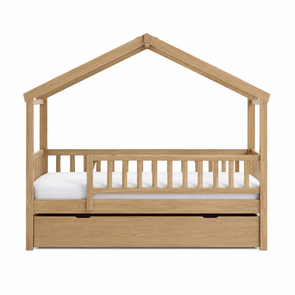 Cama de madera con forma de casa y cama nido, 80x160 cm