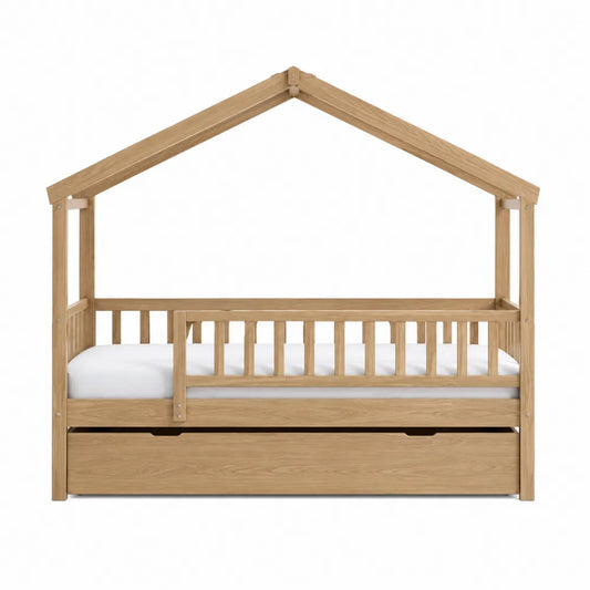 Cama de madera con forma de casa y cama nido, 80x160 cm