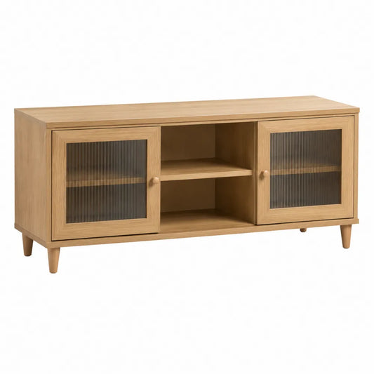 Mueble de TV de roble con puertas de cristal estriado 120x40x50 cm