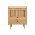 Mesita de noche de madera de roble con cajones y puerta deslizante