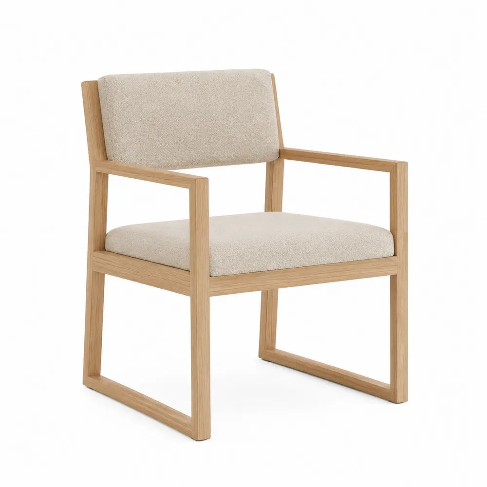 Silla de comedor de madera con cojín de poliéster beige