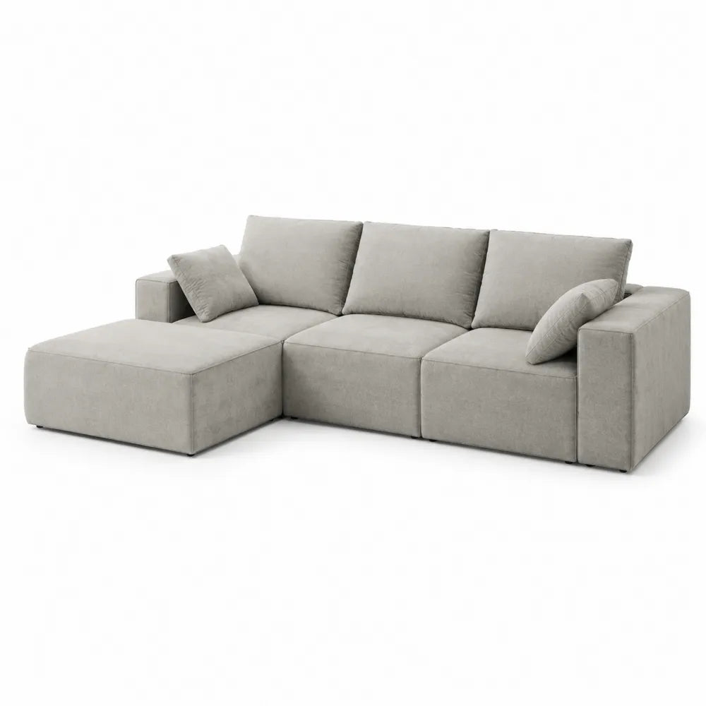 Sofá modular con chaise longue en tela gris y espuma de alta densidad 280x160x80 cm