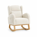 Mecedora de tela beige con base de madera