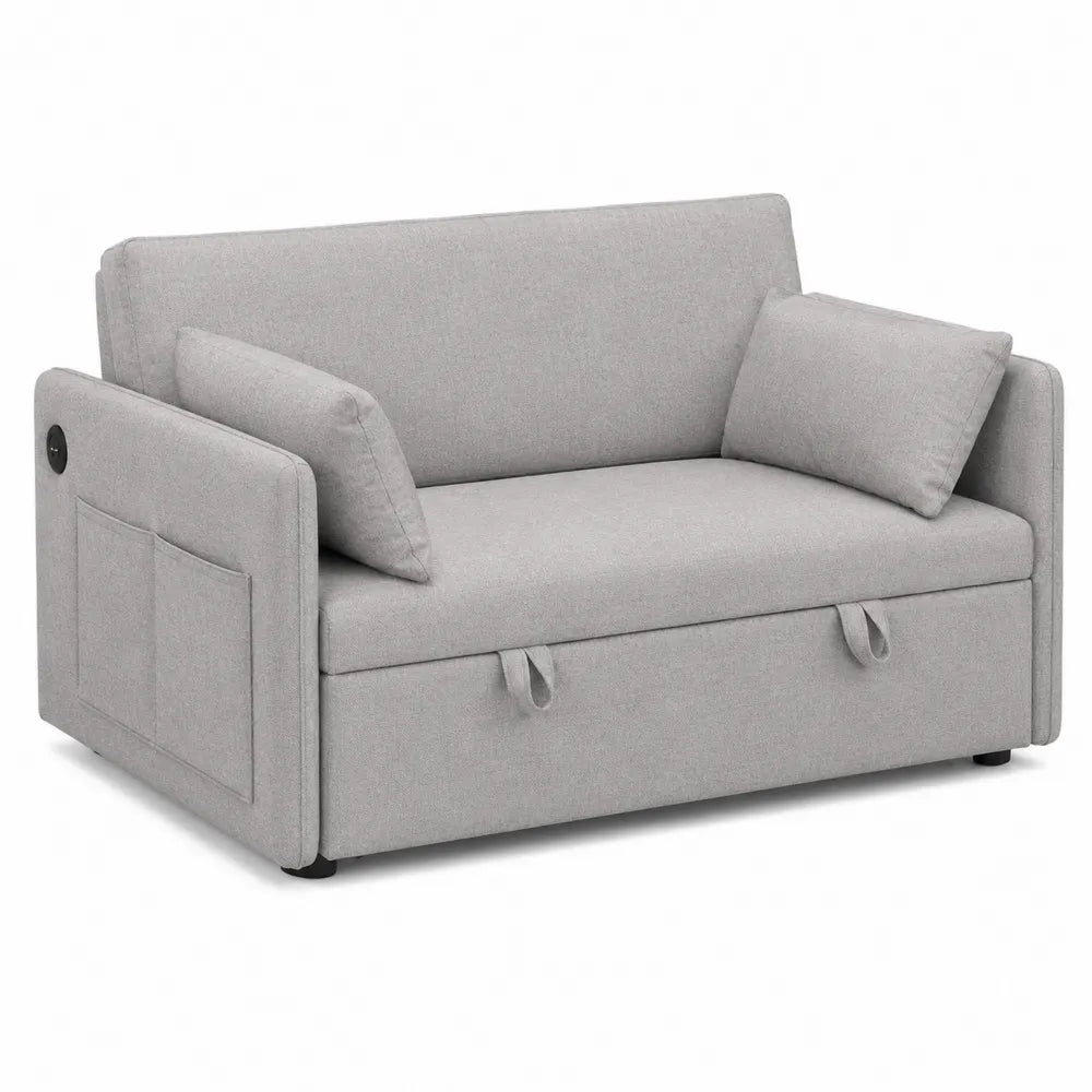 Sofá cama 2 plazas, tela de poliéster, gris claro