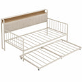 Cama nido de metal con cabecero acolchado beige 200x90 cm
