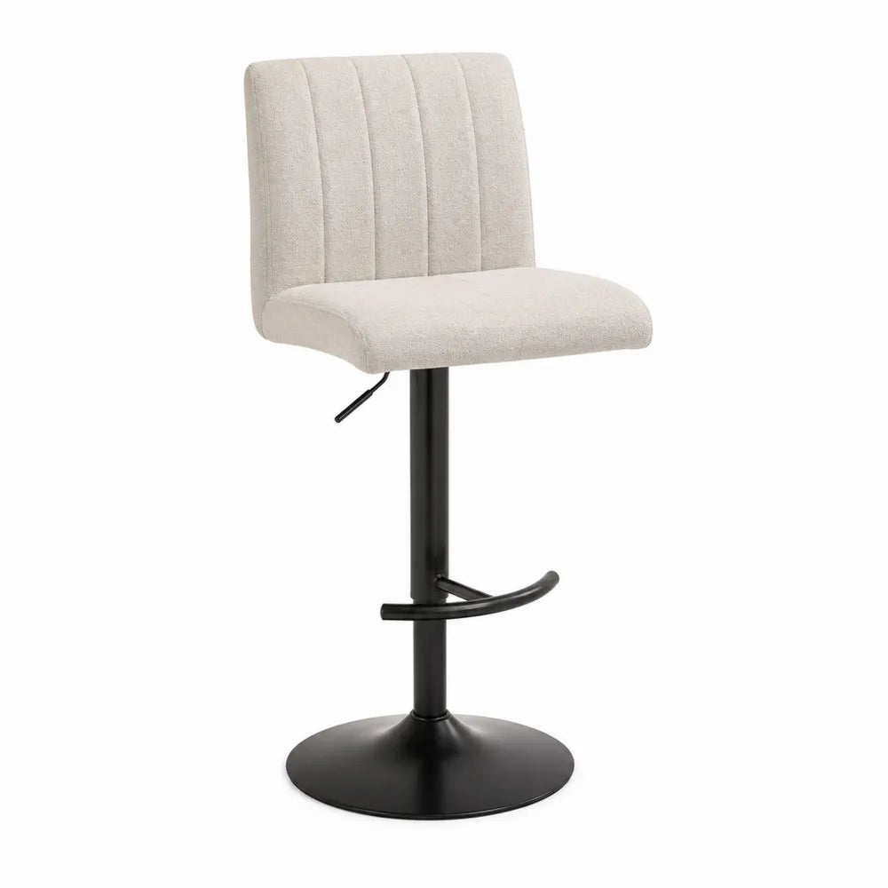 Taburete de bar de tela beige con base de metal negro