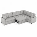 Sofá esquinero de tela gris claro convertible en cama
