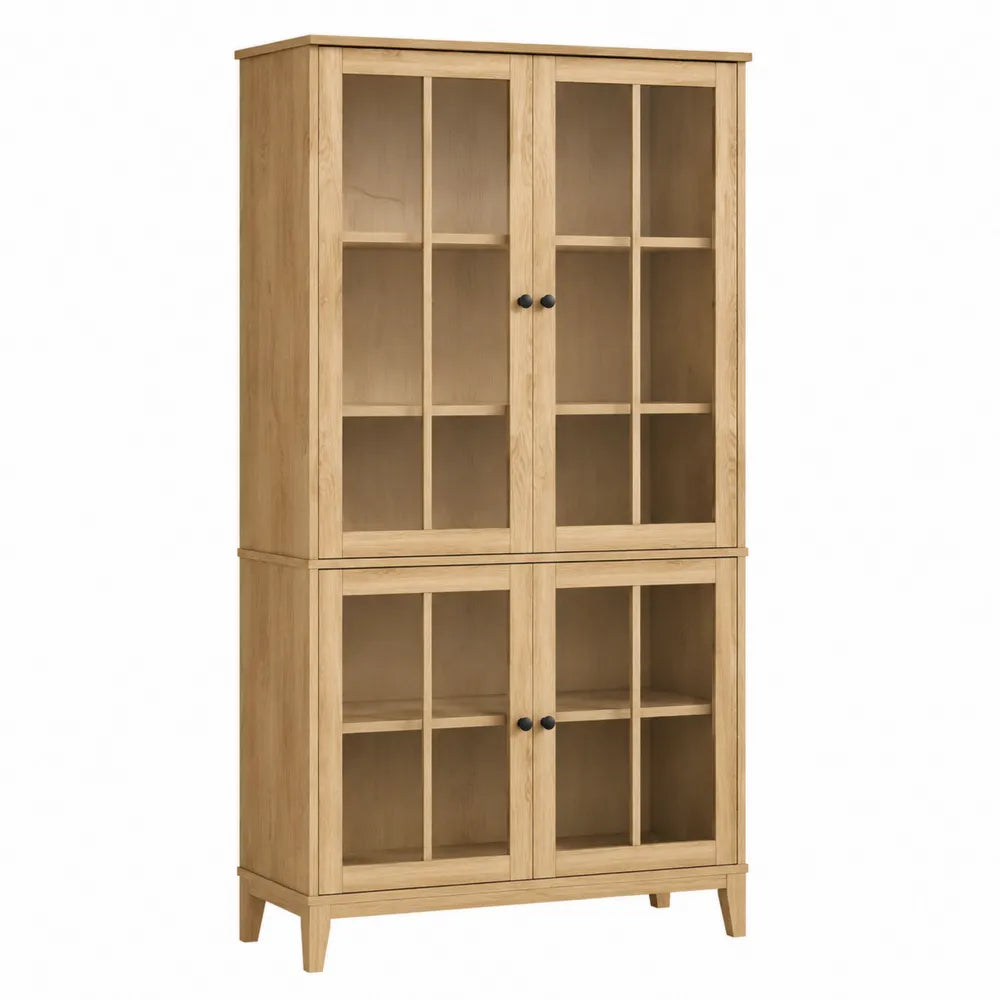 Vitrina de madera con puertas de vidrio templado y estantes ajustables de 180 cm