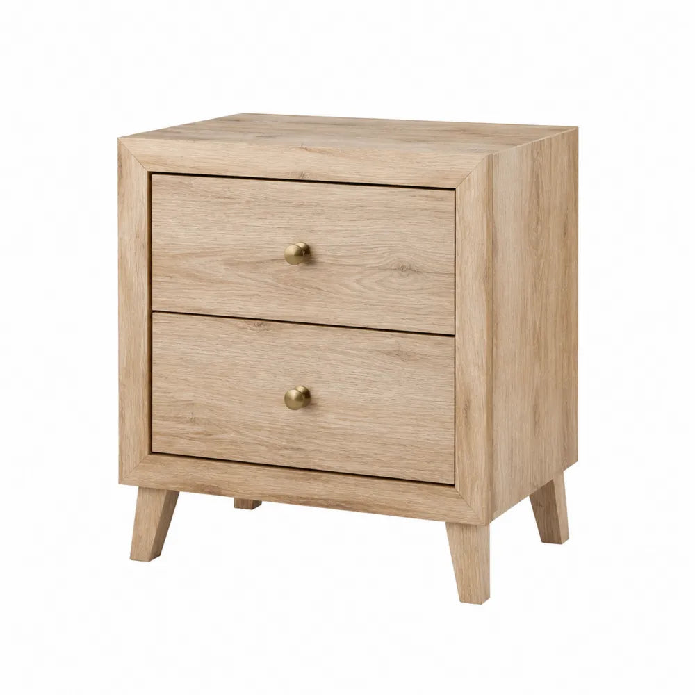 Mesita de noche de madera con 2 cajones roble 60x40x30 cm