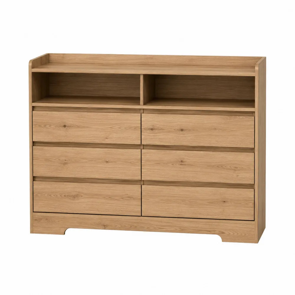 Cajonera de madera de roble con 6 cajones y estantes