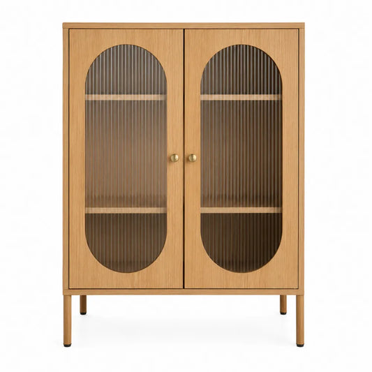 Aparador de madera con puertas de vidrio acanalado