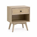 Mesita de noche de madera con cajón de ratán 58x40x35 cm