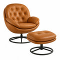 Sillón y Reposapiés de Piel Sintética Marrón con Base Giratoria de Metal