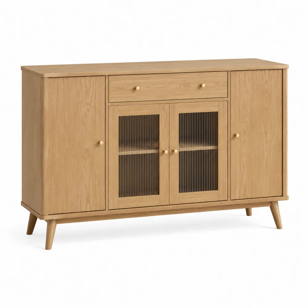 Aparador de madera con puertas de vidrio acanalado 150x40x85 cm