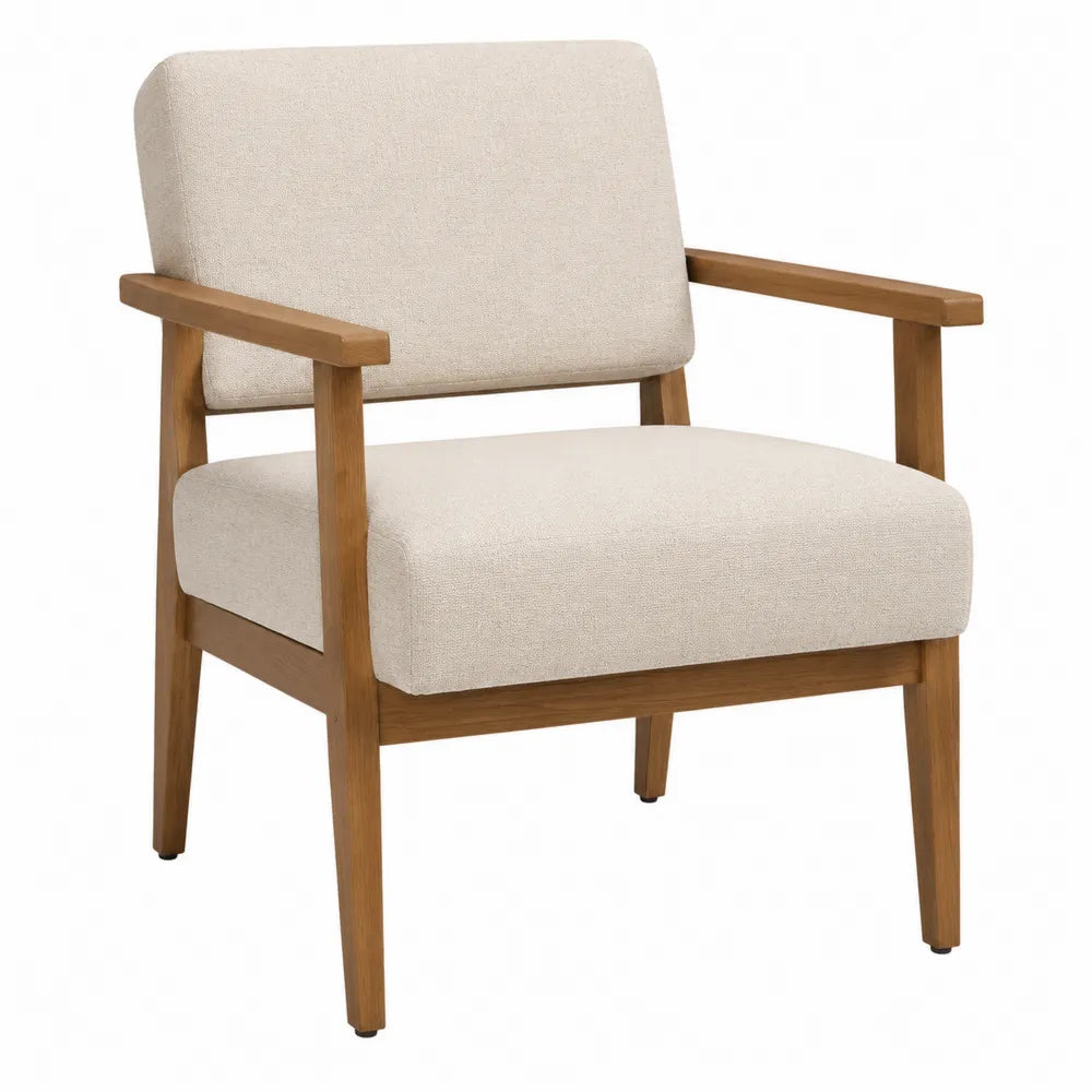 Silla de madera de roble con tapizado de poliéster beige 72x75x78 cm