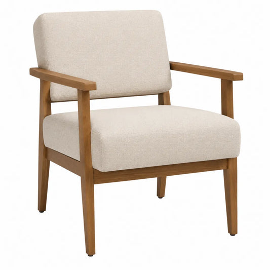 Silla de madera de roble con tapizado de poliéster beige 72x75x78 cm
