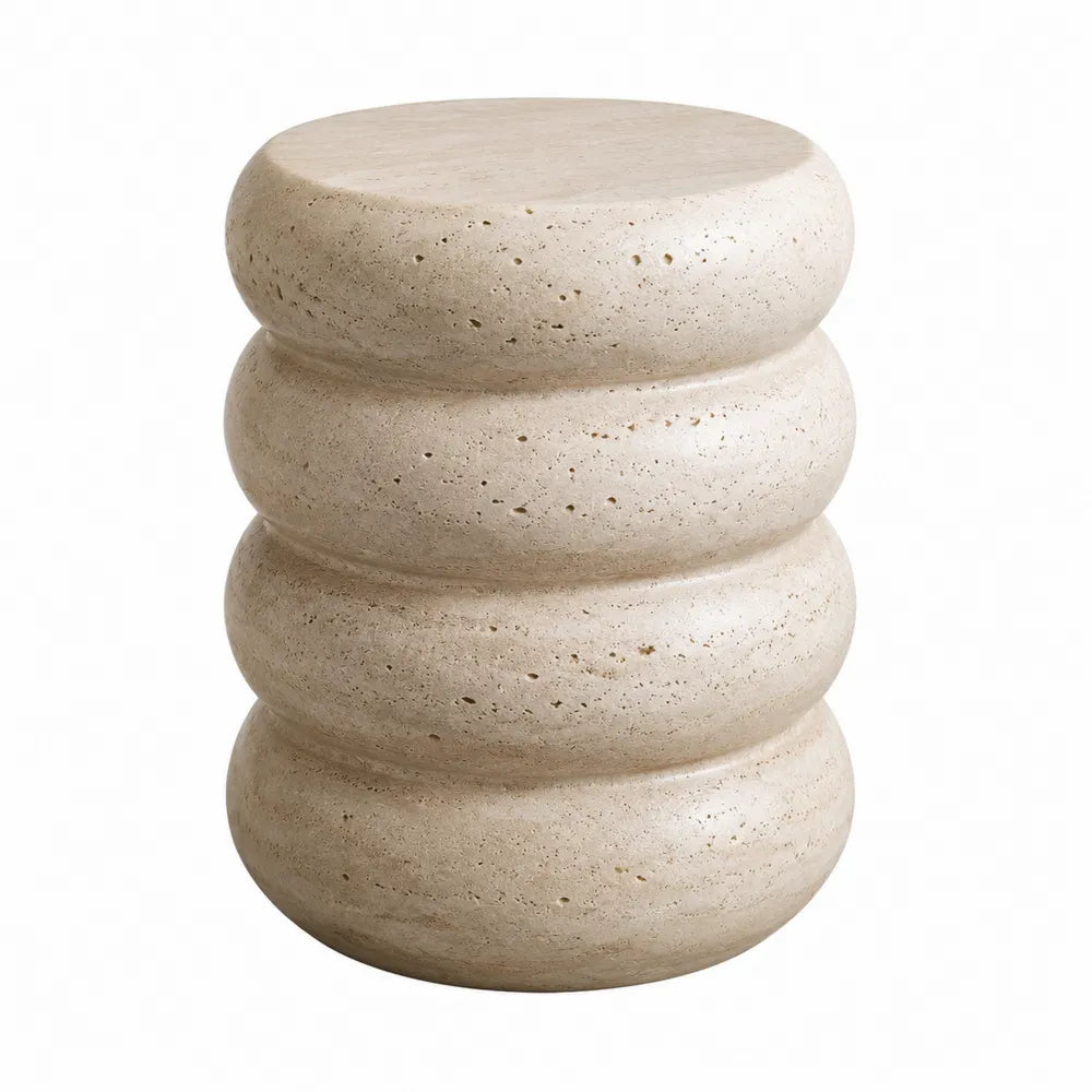 Taburete redondo de piedra travertino beige 45 cm