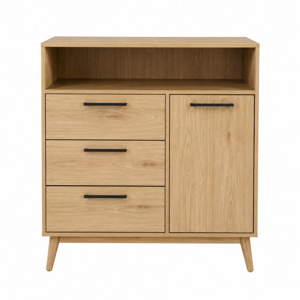 Cajonera de Madera con 3 Cajones y 1 Puerta de Roble Claro 90x80x40 cm