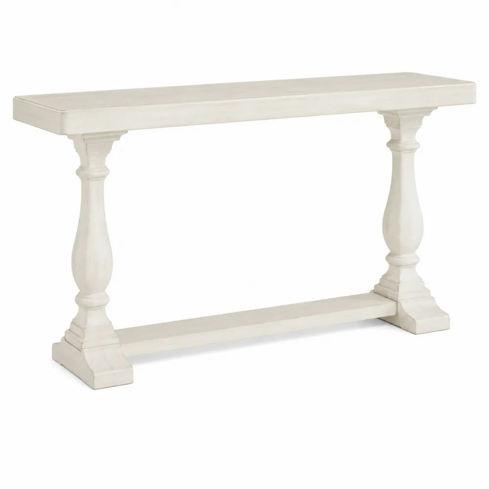 Mesa consola de madera blanca con patas torneadas