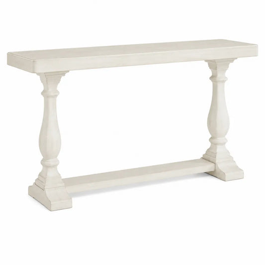 Mesa consola de madera blanca con patas torneadas