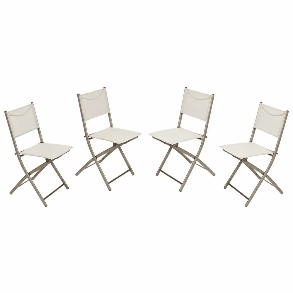 Set de 4 Sillas Plegables Beige de Acero y Textileno 42 cm x 48 cm x 83 cm