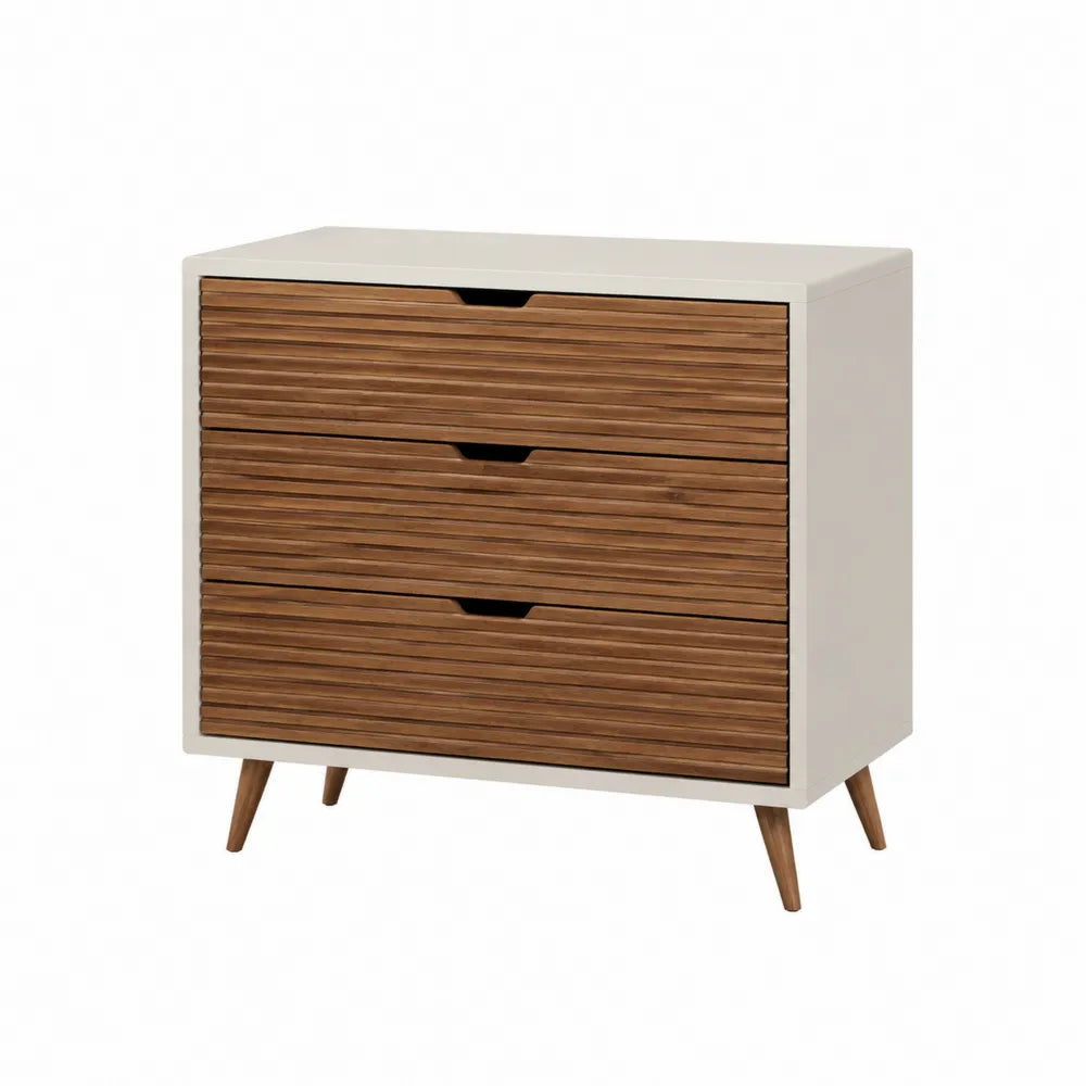 Cajonera de madera y MDF blanca y natural con 3 cajones 80x90x40 cm