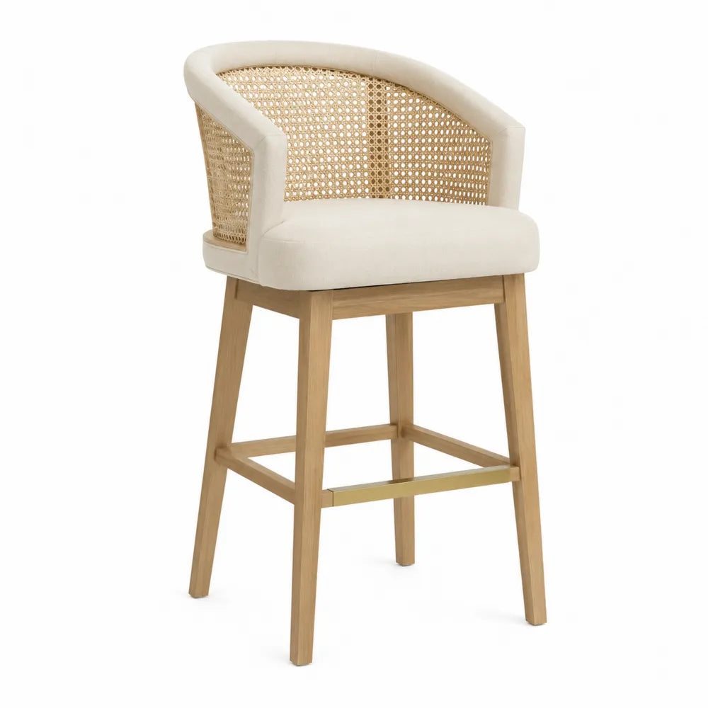 Silla de Madera y Ratán Beige con Respaldo Curvo