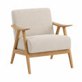 Silla de salón con marco de madera de roble y tapizado de lino beige