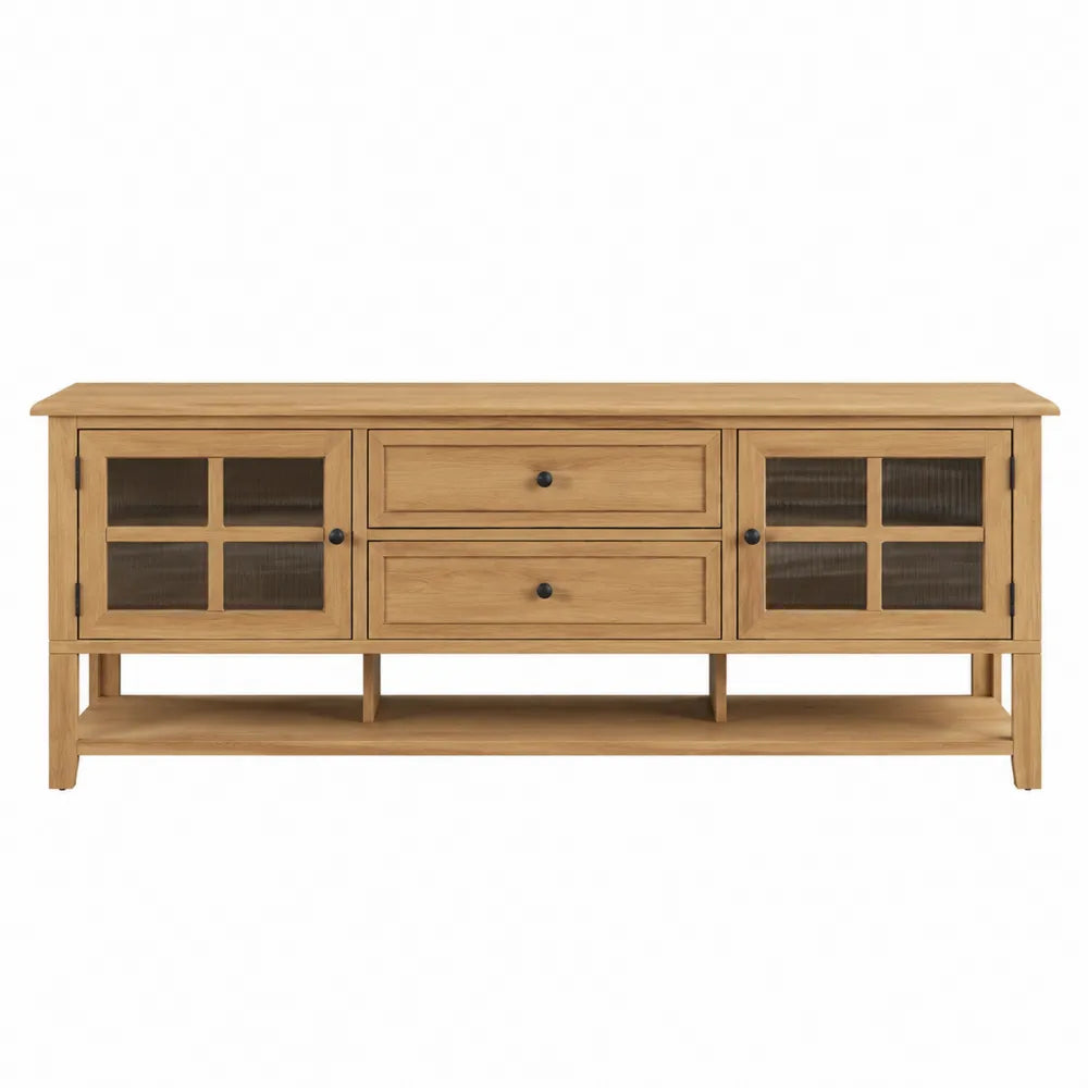 Mueble de TV de madera con puertas de vidrio y cajones 150x40x50 cm
