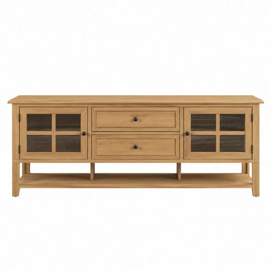 Mueble de TV de madera con puertas de vidrio y cajones 150x40x50 cm