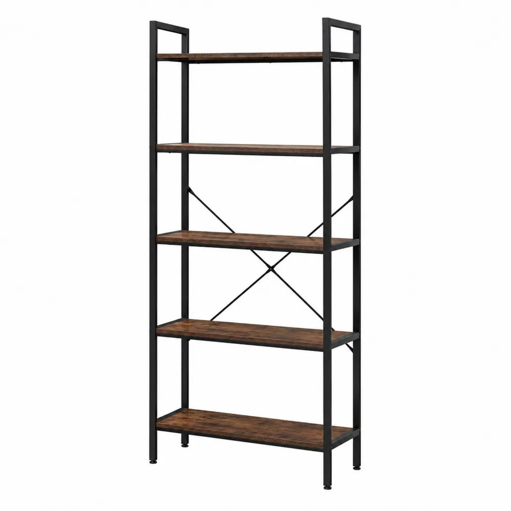 Estantería de metal negro con estantes de madera de roble 180x90x40 cm