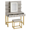 Tocador con espejo LED y taburete en gris y dorado