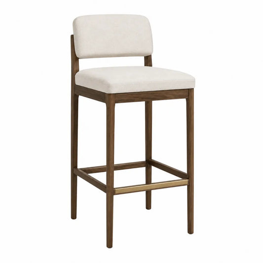 Taburete de madera con asiento de poliéster beige