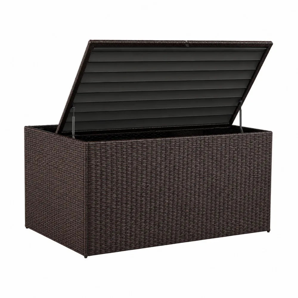 Cofre de almacenamiento de ratán sintético marrón para exterior 150x50x60 cm