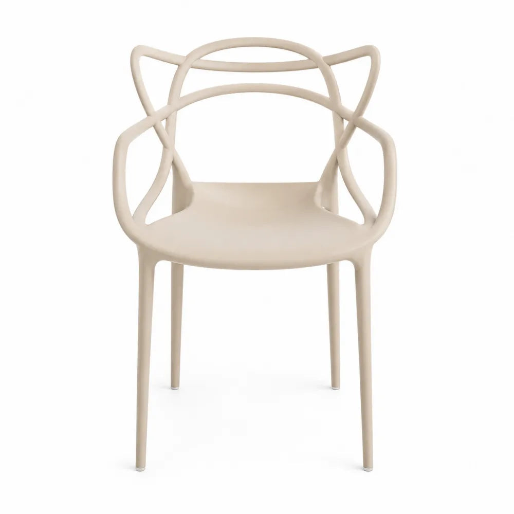 Silla de polipropileno beige con brazos y respaldo curvo, 84 cm