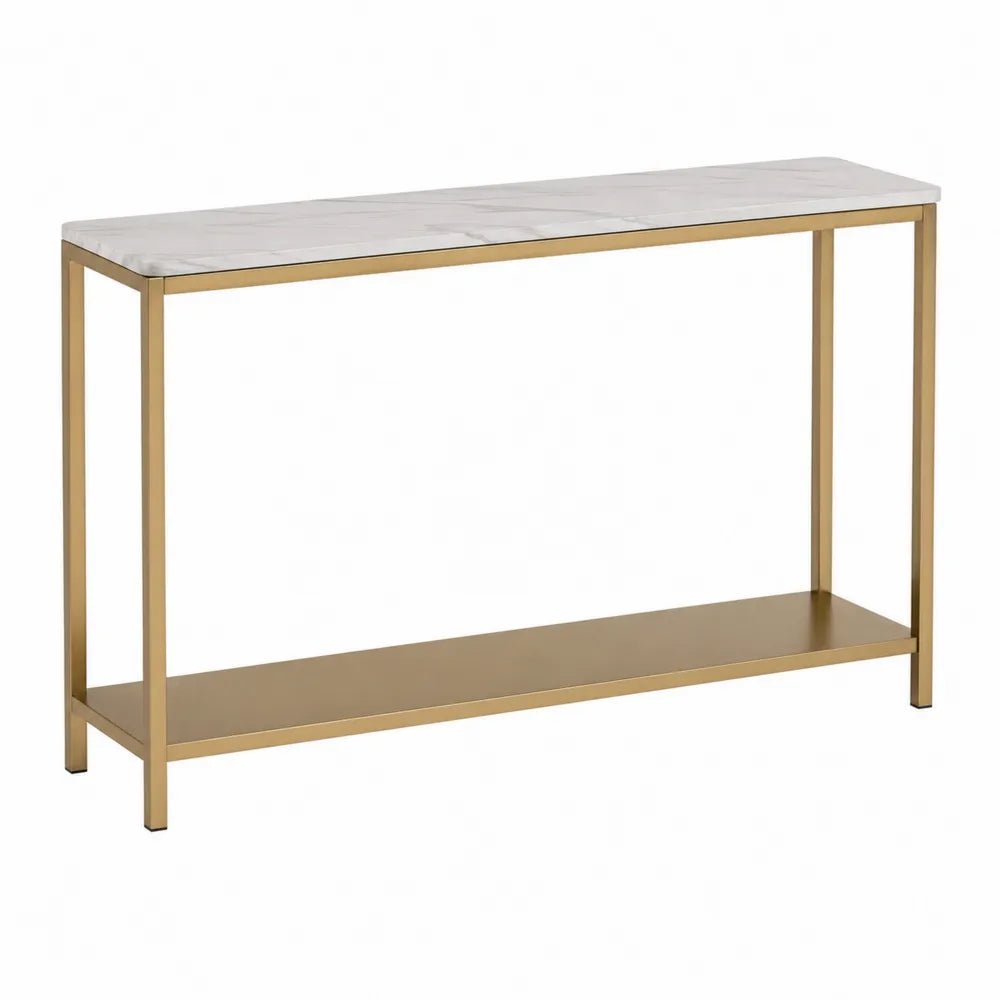 Mesa consola de mármol Blanco y metal dorado