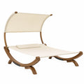 Tumbona doble de madera y poliéster beige con toldo