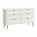 Cómoda de 6 cajones de MDF blanco con patas de metal dorado