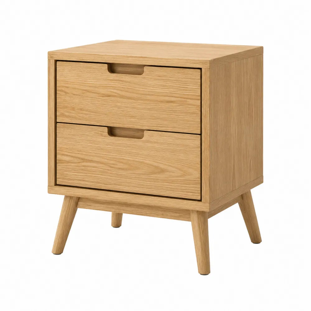 Mesita de noche de madera de roble claro con dos cajones