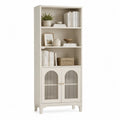 Estantería de madera con puertas de vidrio texturizado 180x80x30 cm crema